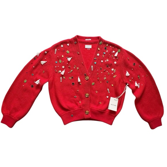 Mother The Bell Sleeve Crop Cardigan Full Of Charm Sweater - Red | XS NWT - Picture 9 of 14